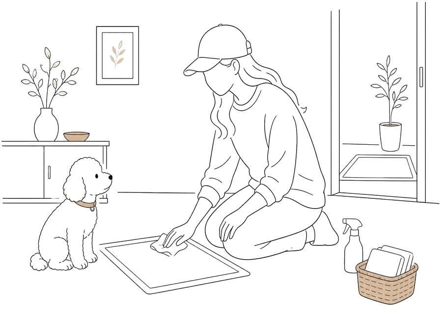 犬がトイレを覚えたのに失敗する時、まず戻すこと。の画像