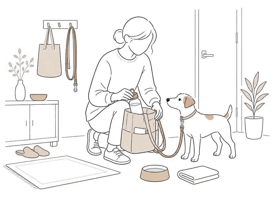 犬の散歩やおでかけ前に、体調と持ち物を確認する。の画像
