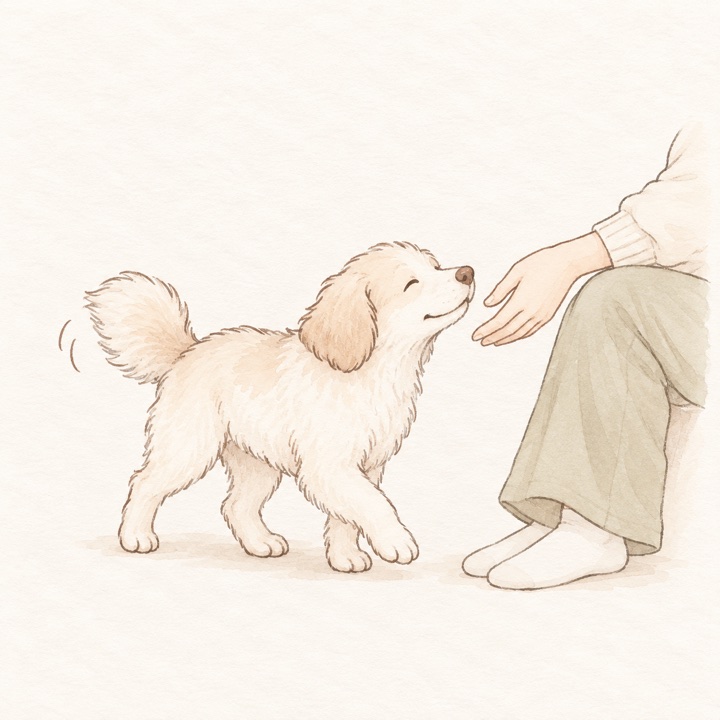 甘えて近づく犬のイラスト